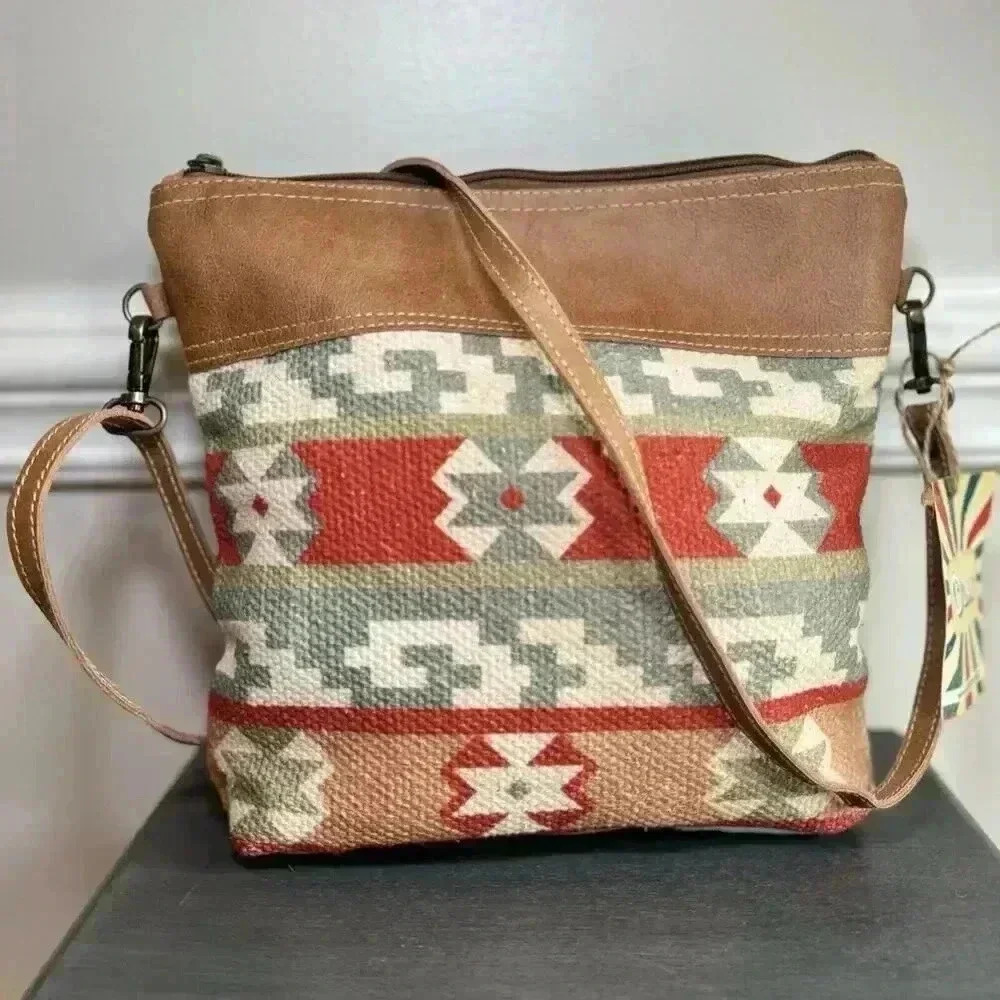 NWT Ohlay Bags CROSS BODY Leather and Upcycled Canvas Ladies Bag